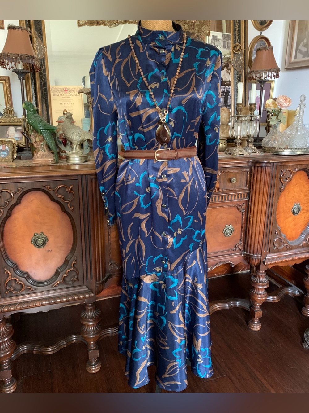 Vintage 80's-90’s Anne de Villers Paris French 1920’s-inspo Satin Dress